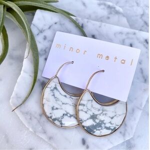 White Howlite Round Hoop Marble and gold Earrings Hoops by Minor Metal.